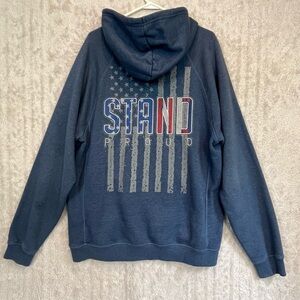 Buck Wear Blue Sweatshirt Hoodie Sz L STAND PROUD USA Flag